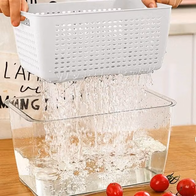 FORGEVIO White Plastic Fridge Drain Storage Basket Box, W: 19.8 cm, D: 13 cm, H: 11 cm – 1