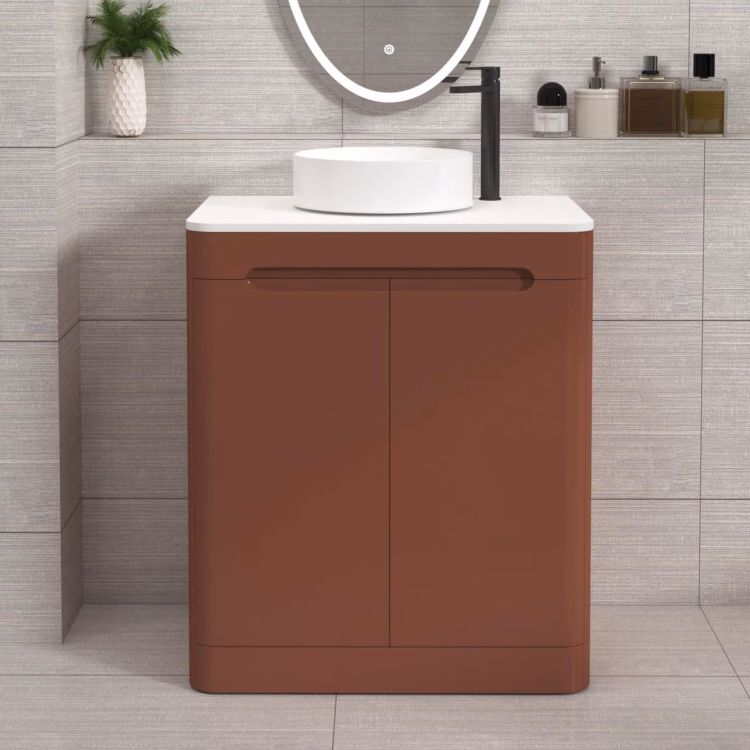 Royal Bathrooms Venice 700mm Floor Standing 2 Door Vanity Unit in Terracotta Clay with Plain White Worktop