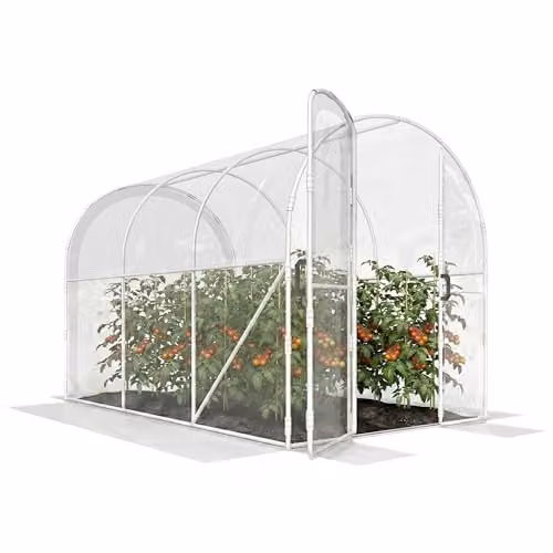 Outsunny Polytunnel Greenhouse with Hinged Door and Galvanised Steel Frame, Transparent