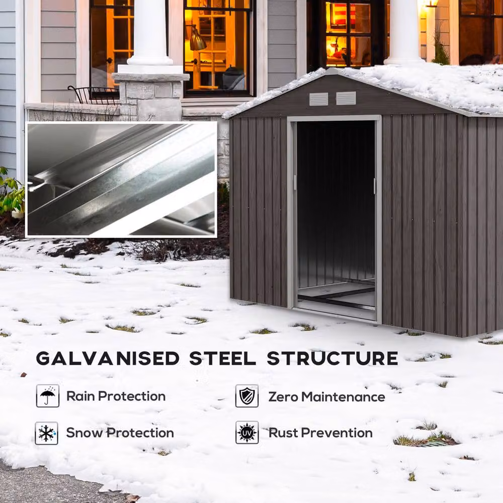 STILVORA Modern Metal Garden Storage Shed with Double Doors and Side Ventilation in Grey, W/D/H: 277 x 192 x 183 cm – 4