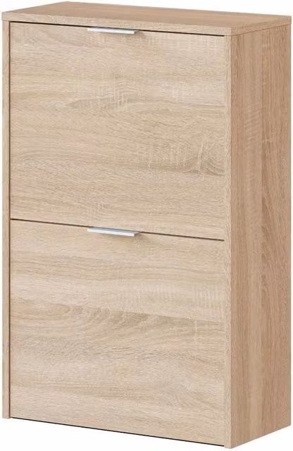 CALICOSY Shoe Cabinet with 2 Drop-Down Doors in Brown, W: 50 cm, H: 76 cm, D: 22 cm