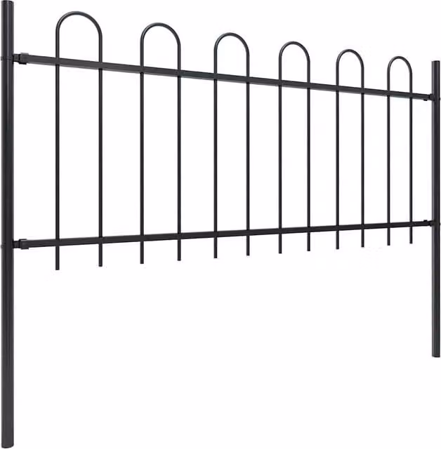 Berkfield Home Garden Hoop Top Steel Fence, Black, W: 3.4 m, H: 0.8 m
