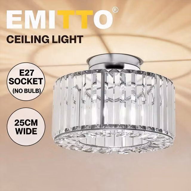 Emitto Crystal Round Ceiling Light in Silver and Chrome, Diameter: 25 cm