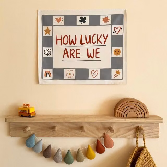 Kid of the Village How Lucky Are We Red Textile Wall Hanging Banner W/D/H: 50 x 40 x 50 cm – 1