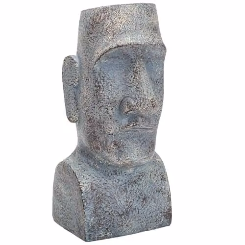 PMS Easter Island Stone Bust Head Zen Garden Ornament, Grey, Height: 30.48 cm – 1