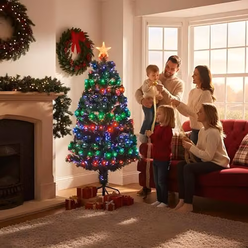 Shatchi 120 cm Green Fibre Optic Christmas Tree with Multicolour LED Lights – 3