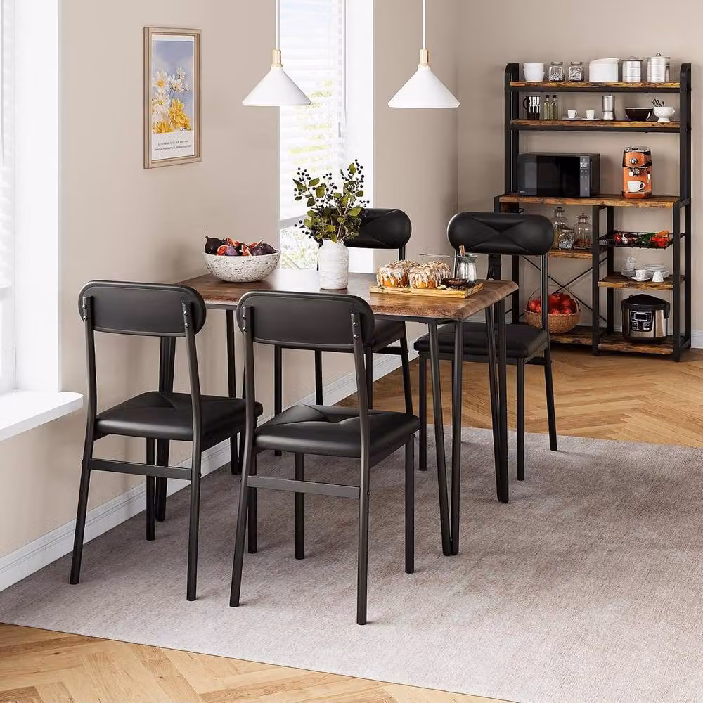 London Boutique Industrial Dining Table and 4 Upholstered Chairs Set in Brown and Multicolour – 5