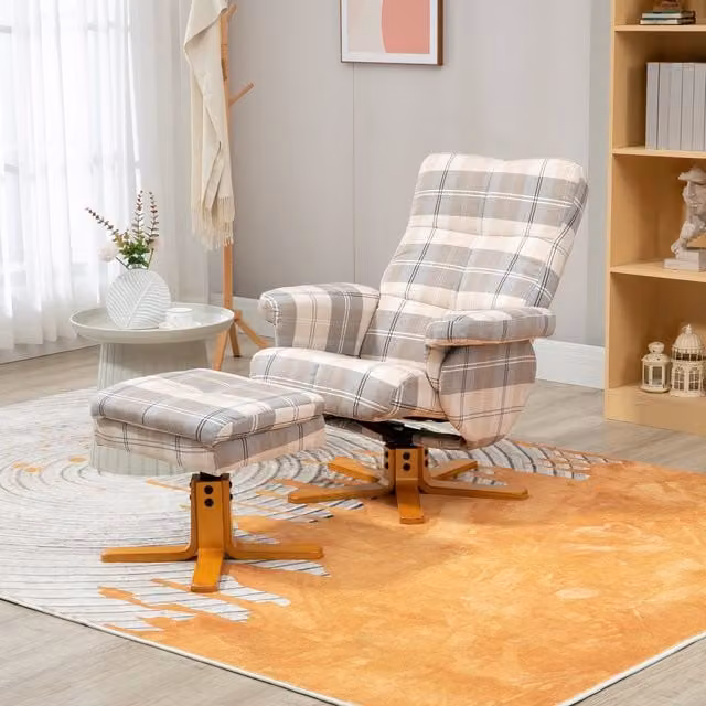 HOMCOM Swivel Recliner Chair with Ottoman in Grey and Multicolour Fabric