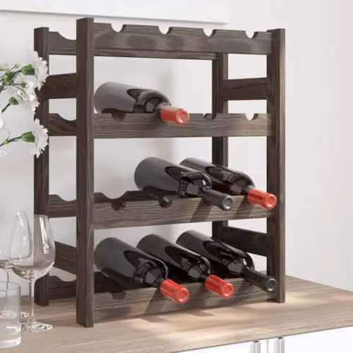vidaXL Grey Solid Pine Wood Wine Rack for 16 Bottles – 2
