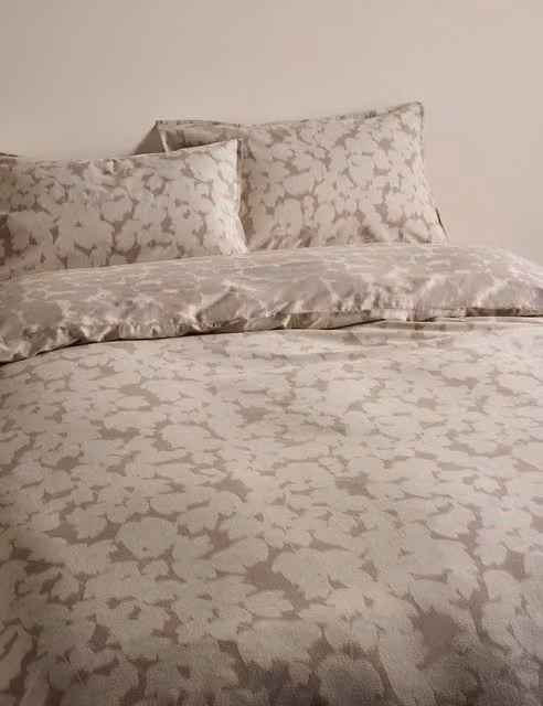 M&S Pure Brushed Cotton Fern Print Bedding Set, Beige, W: 180 cm, D: 200 cm