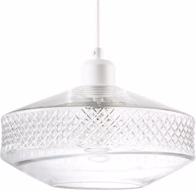 Happy Homewares Modern Round Glass Pendant Light Shade with 3D Shaped Diamonds in Transparent – 1