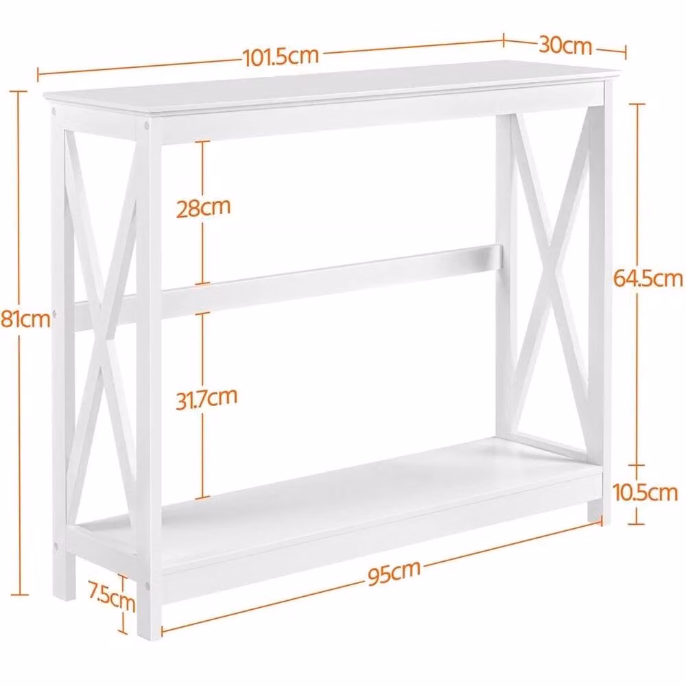 EONLION White Lacquered MDF Console Table with X-Frame Design, W: 100 cm, H: 81 cm, D: 30 cm – 2