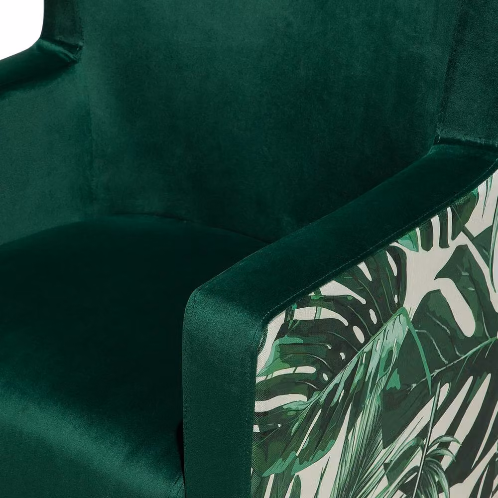 Wyld and Coco Retro Wingback Armchair in Deep Green Velvet with Rubberwood Legs – 6