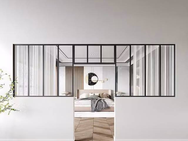 Vente-unique Set of 2 Modern Studio-Style Glass Panels in Black Powder Coated Aluminium, W/H: 120 x 105 cm