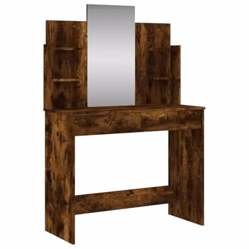 vidaXL Modern Dressing Table with Mirror in Smoked Oak, W: 96 cm, D: 39 cm, H: 142 cm – 1