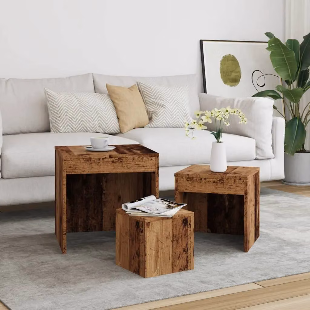 Berkfield Home Nesting Tables, 3 Piece Set in Brown Old Wood Finish – 3