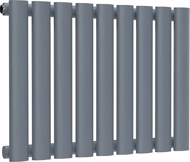 Lux Heat Oval Horizontal Single Wall Mounted Radiator in Pebble Grey, W: 54 cm, H: 40 cm, D: 4 cm