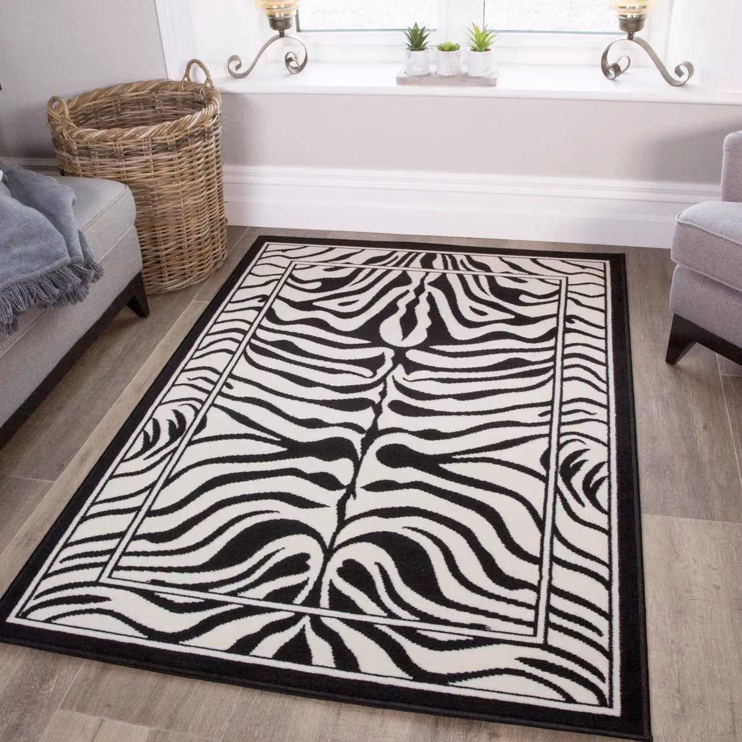 Kukoon Black and White Zebra Print Maximalist Contemporary Living Room Area Rug, W/D/H: 60 x 240 cm – 7