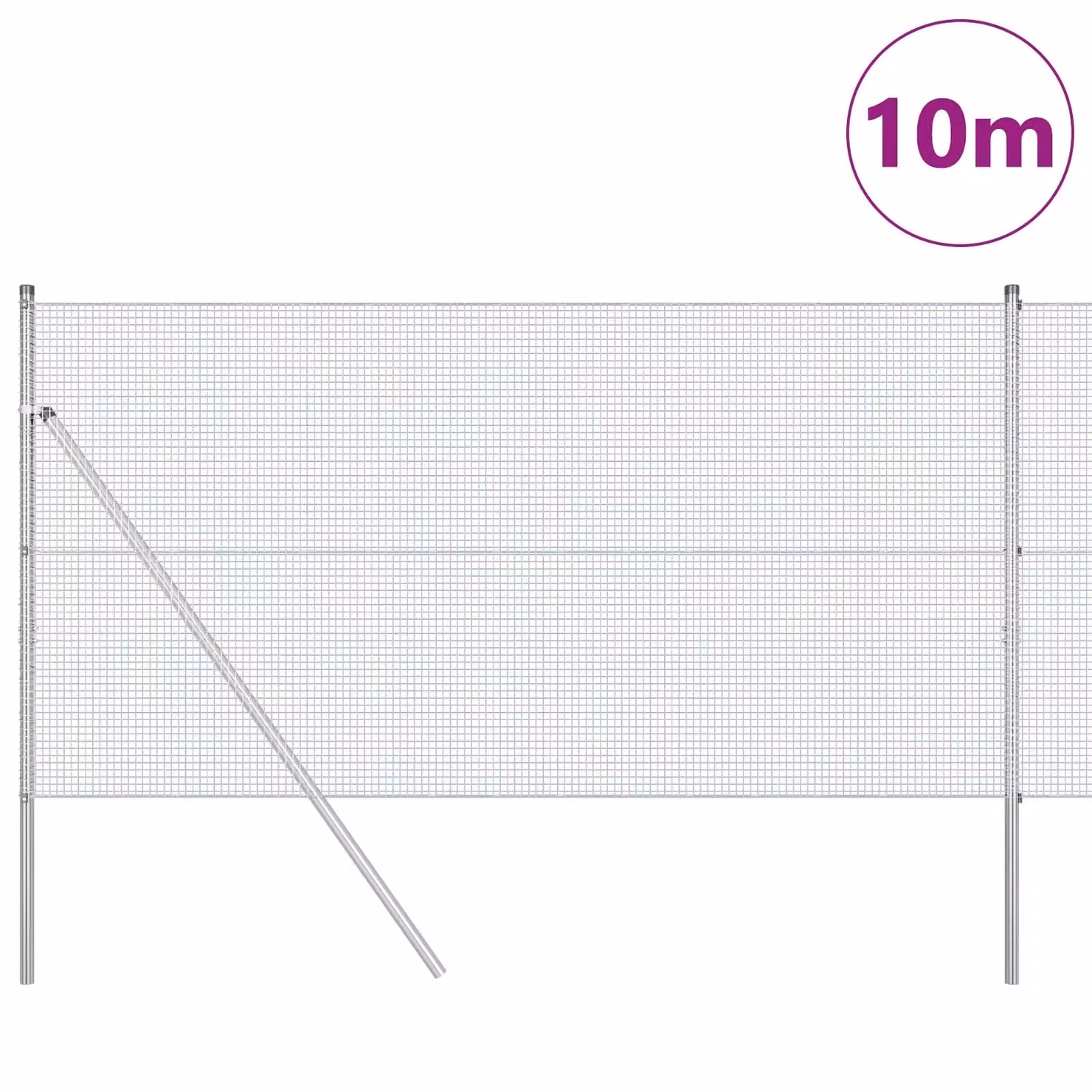 Berkfield Home Silver Galvanised Steel Welded Wire Fence with 7 Posts, W: 10 m, H: 1.4 m – 2