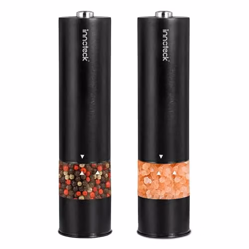 Innoteck Electric Salt and Pepper Mill Set with Ceramic Grinder and Integrated Light, Battery-Operated, Black – 1
