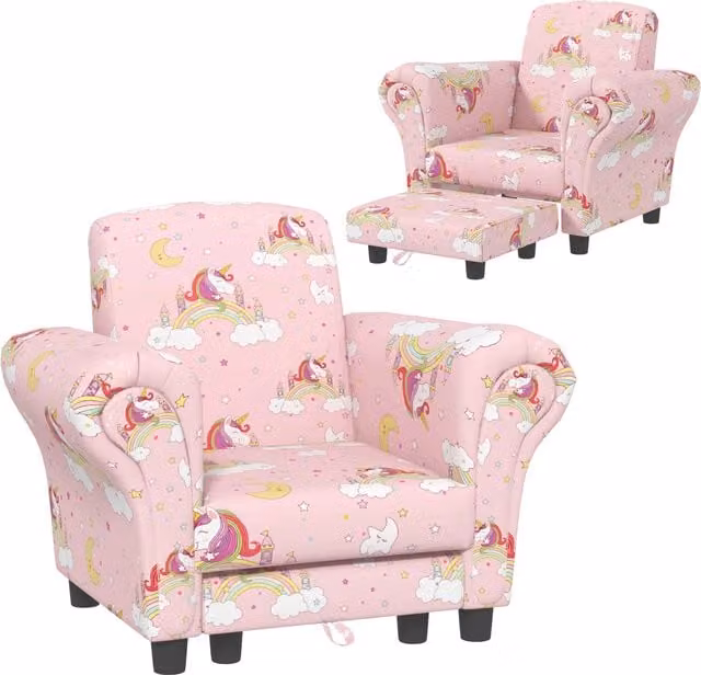 AIYAPLAY 2 Piece Kids Sofa Set with Unicorn Design and Wooden Frame, Pink – 1