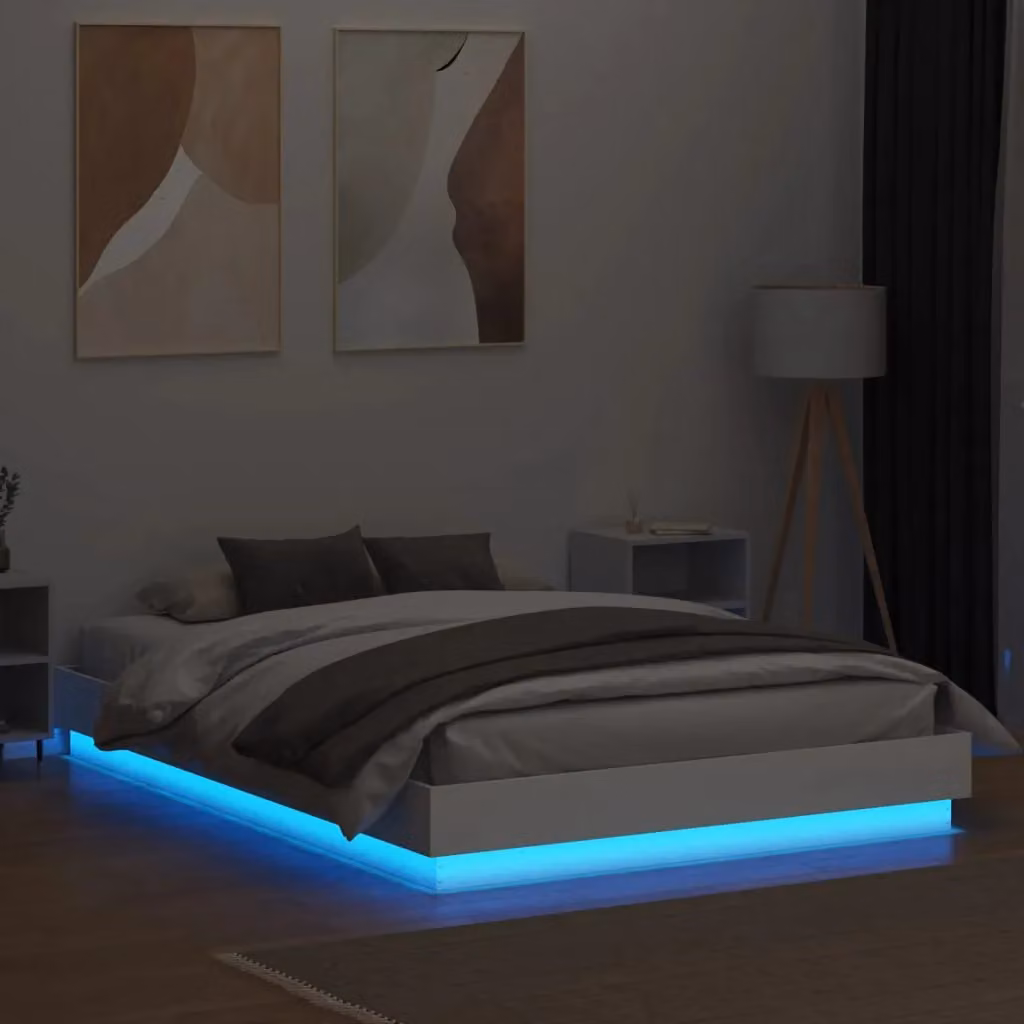 Berkfield Home King Size Bed Frame in White with LED Under-Bed Lighting and USB Charging Port, W/D/H: 150 x 200 cm – 3