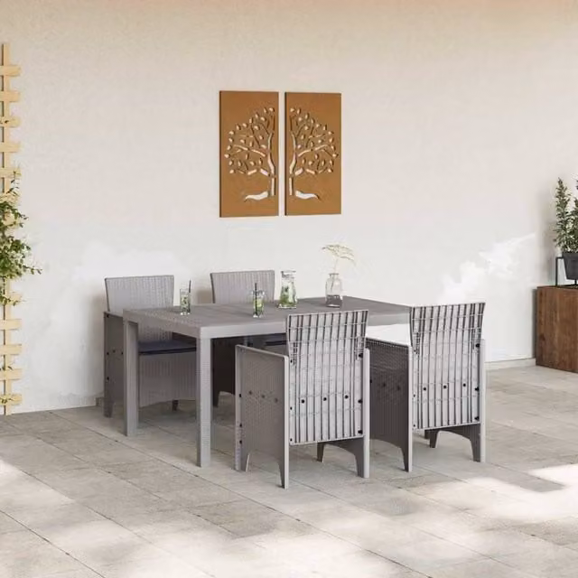 Berkfield Home 5 Piece Modern Garden Dining Set with Light Grey Cushions and Poly Rattan