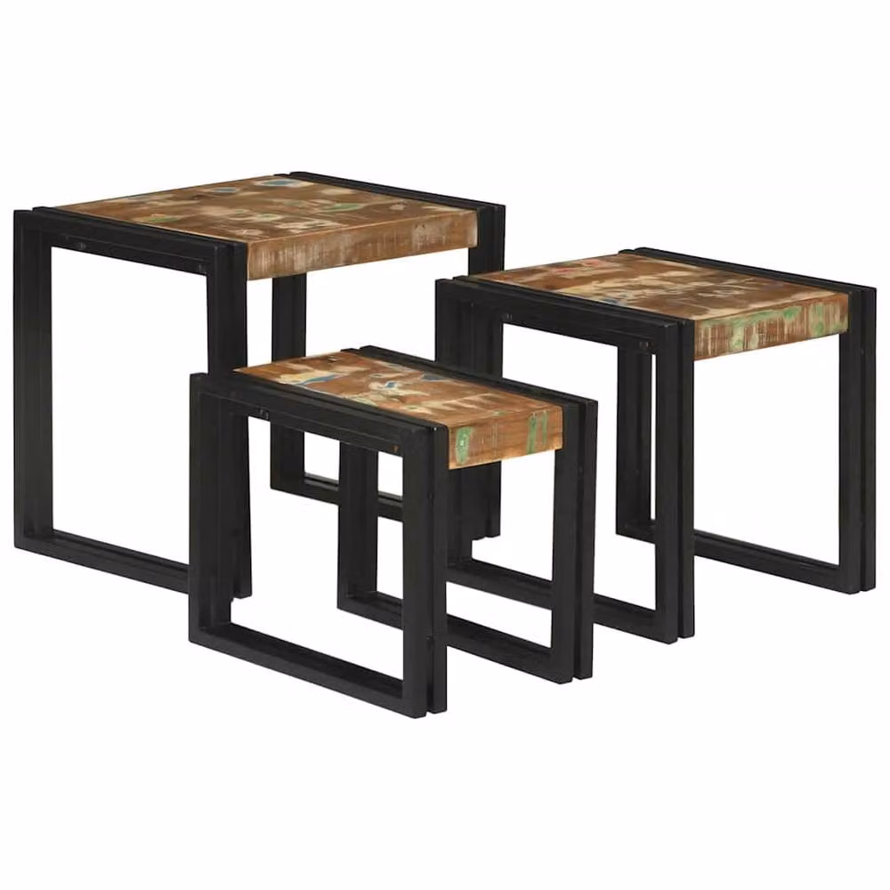 Berkfield Home Nesting Tables, 3 Piece Set in Brown and Multicolour Solid Reclaimed Wood – 2