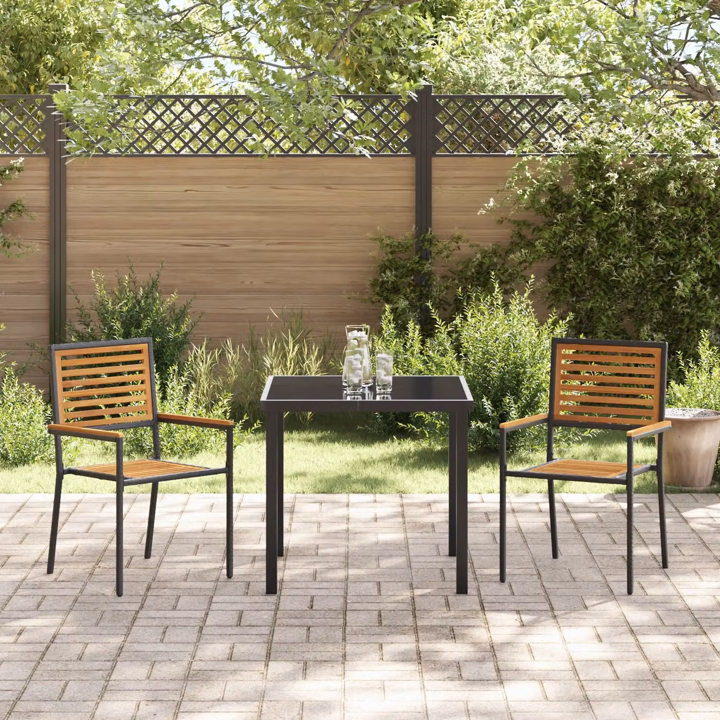 Berkfield Home Stacking Garden Chairs, 2 Pack, Black Poly Rattan – 2