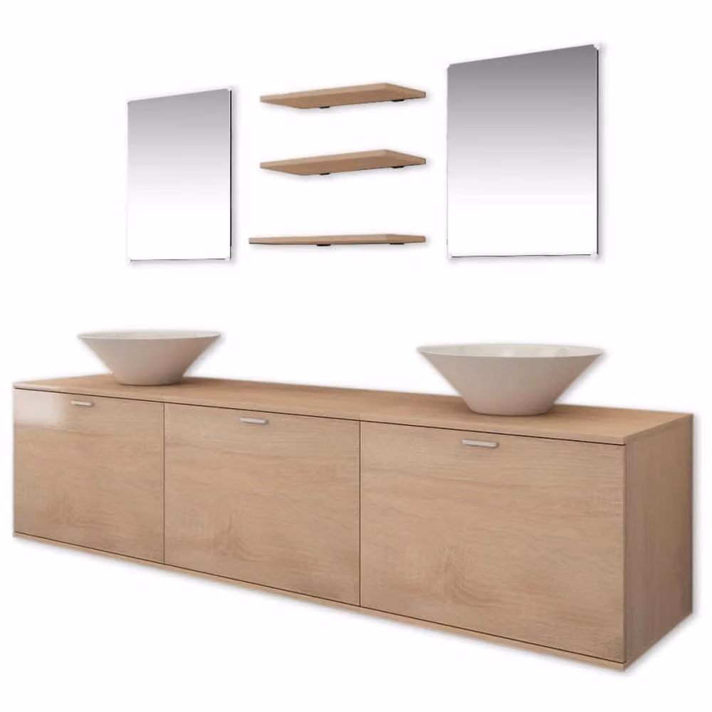 Berkfield Home Eight Piece Modern Beige Bathroom Furniture and Basin Set – 2