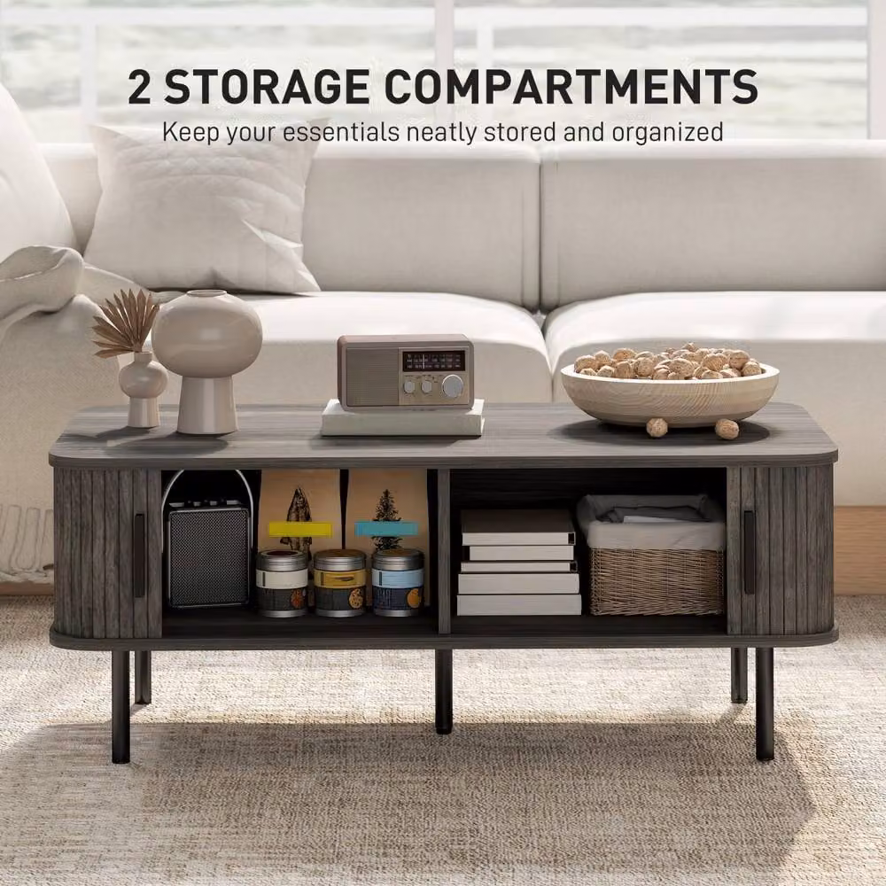 Wyld Haus Yocoma Grey Wood Effect Rectangular Coffee Table with Tambour Sliding Doors – 6