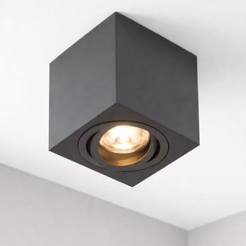 CGC Lighting Modern Black Square Surface Mount Adjustable Tilt GU10 Ceiling Spotlight