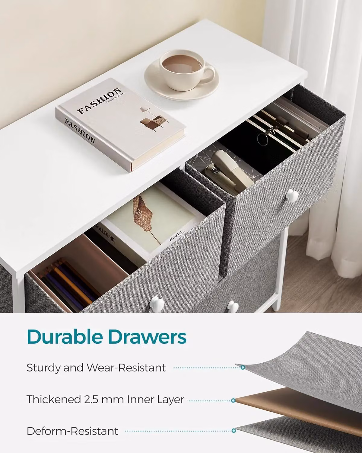 SONGMICS Medium Chest of Drawers with 6 Fabric Drawers and Metal Frame in Light Grey – 2