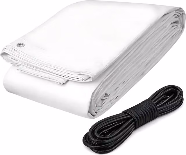 SolaDirect White Waterproof UV Resistant PE Tarpaulin Sheet with Aluminium Eyelets and 10m Bungee, W x D: 2 x 1.5 m