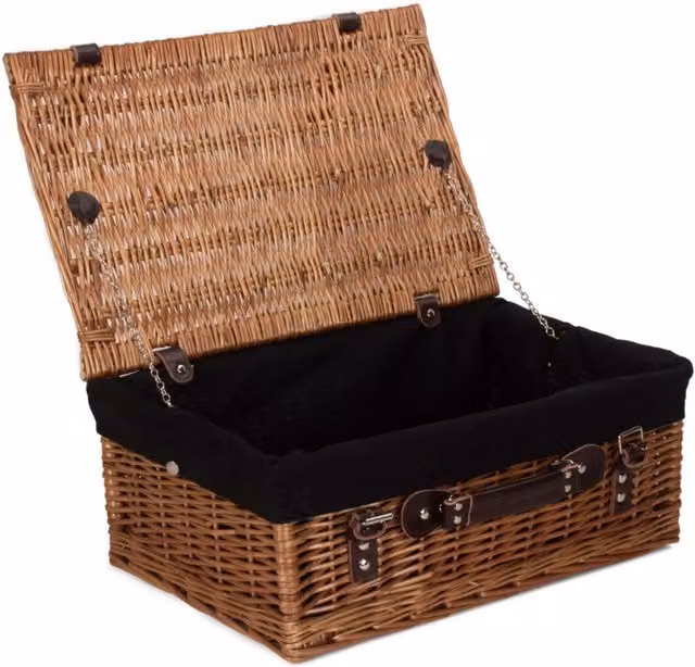 Red Hamper Double Steamed Wicker Picnic Basket with Black Cotton Lining
