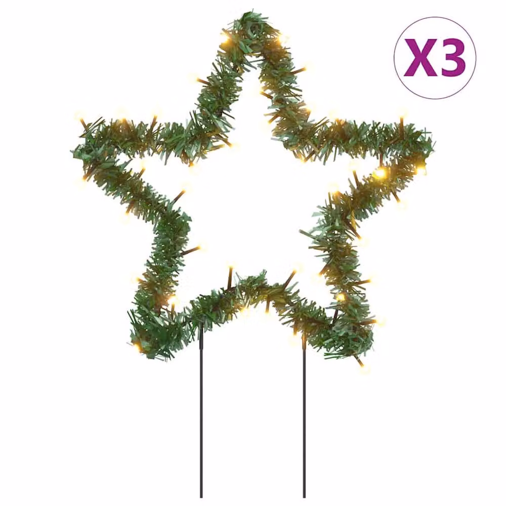 Berkfield Home Green Christmas Star Light Decorations with Spikes, 50 LEDs, 3 Piece Set, Height: 29 cm – 2