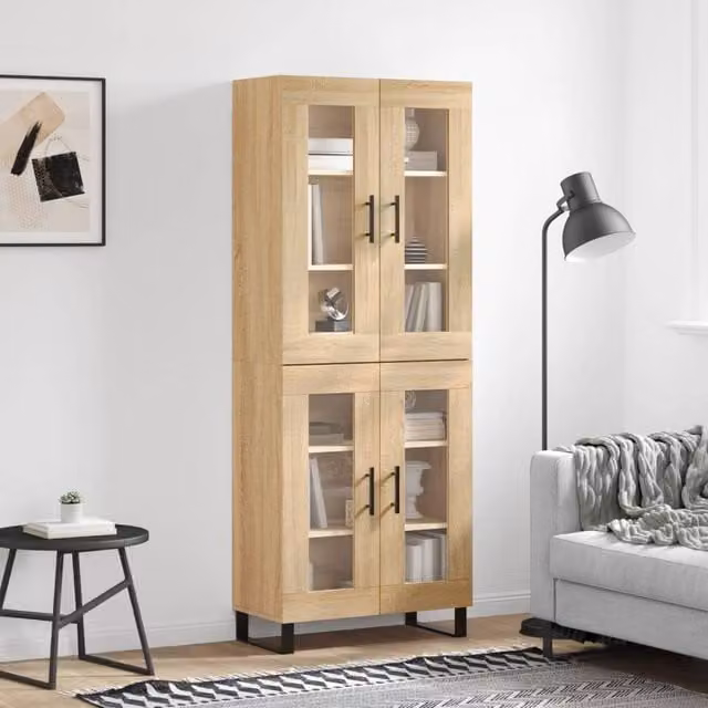 Berkfield Home Sonoma Oak Highboard in Brown with Glass Doors, W/D/H: 69.5 x 34 x 180 cm – 1