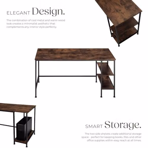 tectake Modern Computer Desk with Side Storage Shelves in Brown and Black, W/D/H: 140 x 60 x 76.5 cm – 4