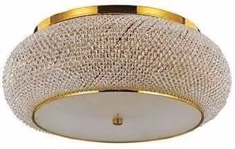 Netlighting Pasha 14 Light Height Adjustable Ceiling Light in Gold and Brass with Crystal and Glass Details