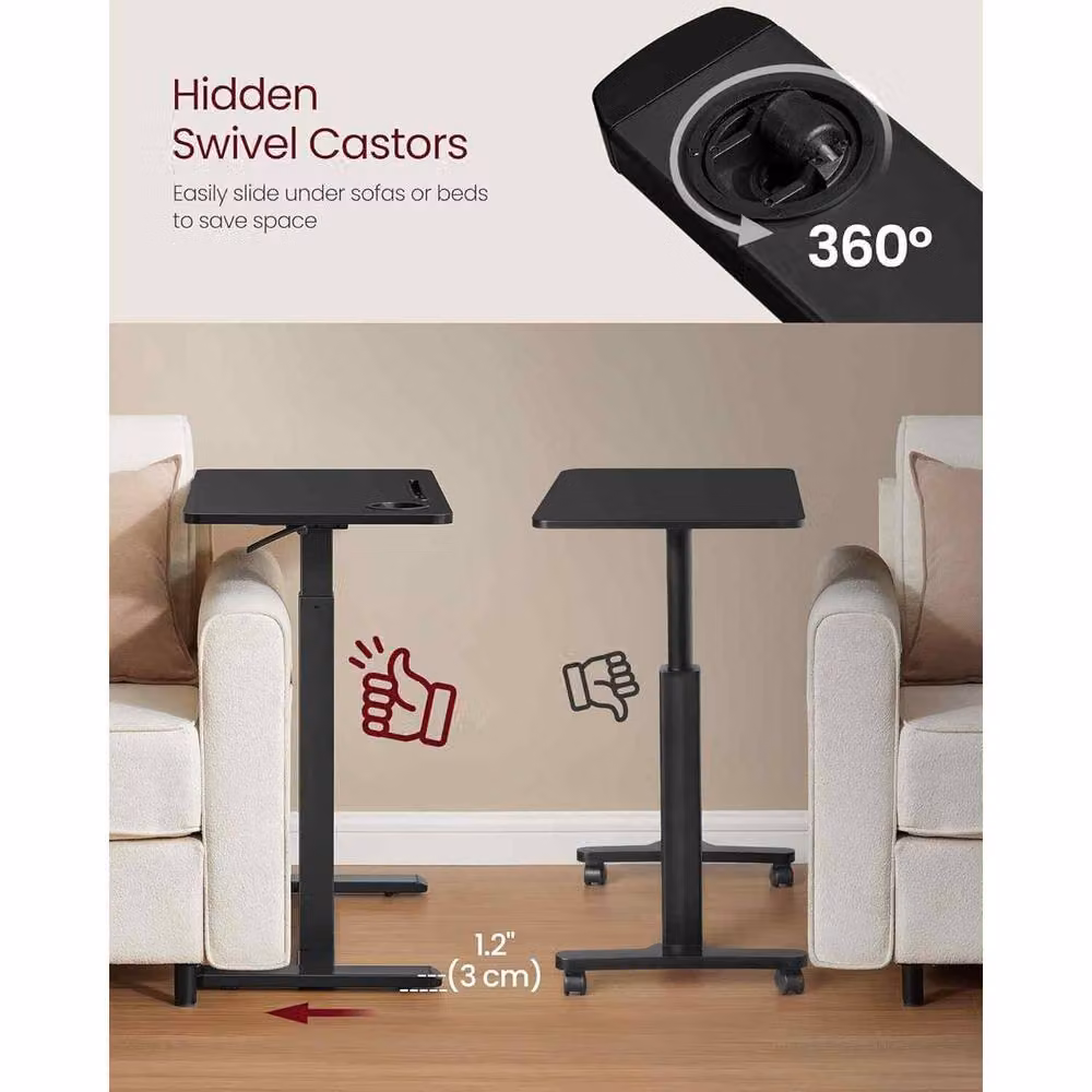 The Bazaarist Mobile Side Table with Adjustable Height, Castors and Cup Holder, Black – 4