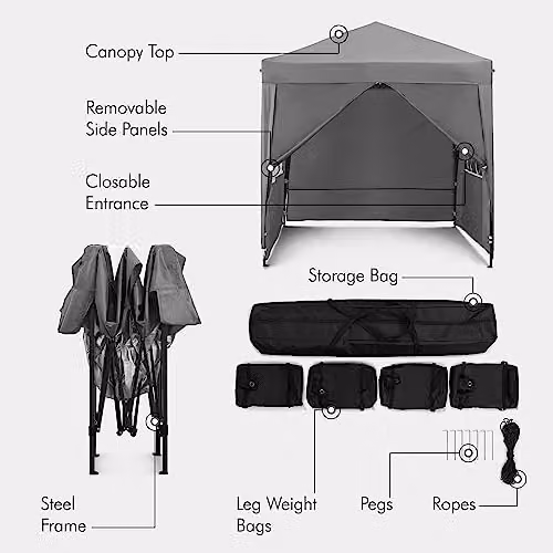 VonHaus Grey Pop Up Garden Gazebo with UPF 50 Protection and Steel Frame, W/D/H: 200 x 200 x 231 cm – 5