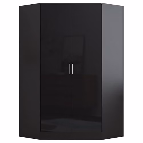 Reflect 2 Piece Wardrobe Bundle with Corner and 3 Door Wardrobes in Black Gloss and Black Oak Finish, H 180 cm x W 215 cm x D 103 cm – 2
