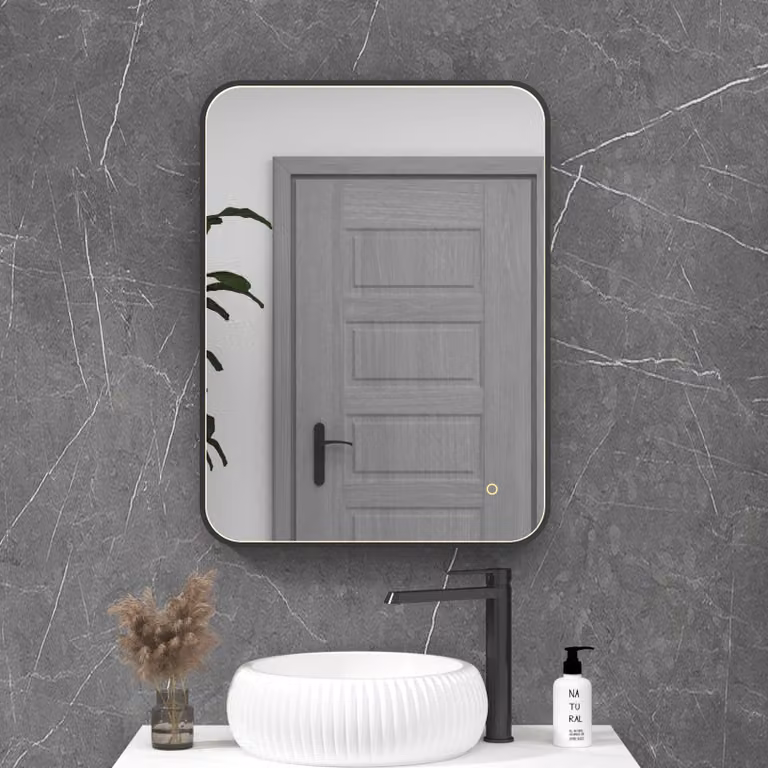 Royal Bathrooms Luxor Rectangular LED Wall Mirror in Matt Black with Touch Sensor and Demister Pad