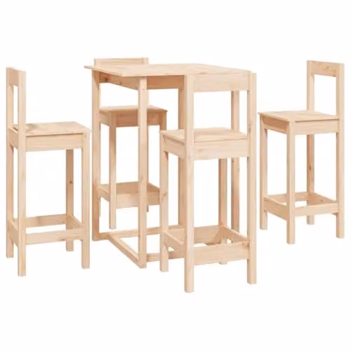 vidaXL 5 Piece Solid Wood Pine Bar Set in Natural Brown, including Bistro Table and Bar Stools for Garden and Terrace, H 110 x W 80 x D 80 cm