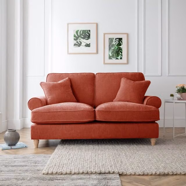The Great Sofa Company Ezra 2 Seater Textured Velvet Sofa with Scroll Arms in Terracotta