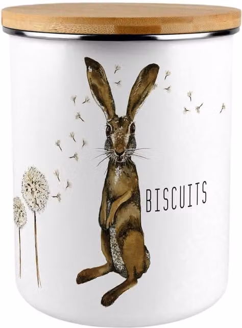 Purely Home Enamel Metal Biscuit Tin in Brown and White