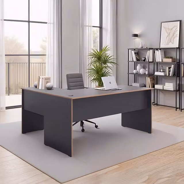FWStyle Anthracite Grey L-Shaped Reversible Corner Desk for Home Office