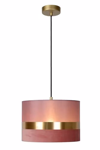 Lucide Netlighting Extravaganza Tusse Retro Pink Fabric and Metal Pendant Light, Diameter: 30 cm, H x W x D: 152.5 x 30 x 30 cm