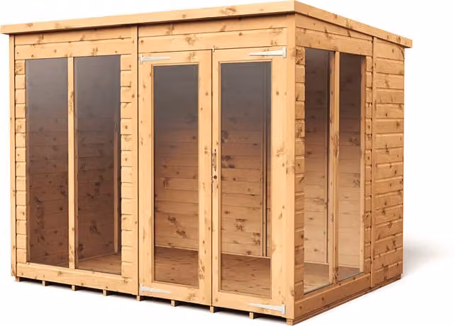 Empire Sheds Empire 8x6 Pent Summerhouse with Double Doors and Windows in Brown