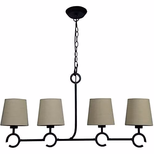 Netlighting Argi 4-Light Bar Pendant Light in Brown Oxide with Taupe Fabric Shades and E27 Bulbs – 1